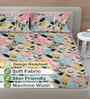 Multicolor Floral 300 TC Cotton Blend 7D King Size Fitted Double Bedsheet with 2 Pillow Covers