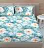 Blue Floral 300 TC Cotton Blend 7D King Size Fitted Double Bedsheet with 2 Pillow Covers