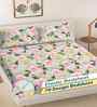 Green Floral 300 TC Cotton Blend 7D King Size Fitted Double Bedsheet with 2 Pillow Covers