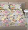 Grey Floral 300 TC Cotton Blend 7D King Size Fitted Double Bedsheet with 2 Pillow Covers