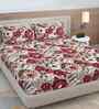 Maroon Floral 300 TC Cotton Blend 7D King Size Fitted Double Bedsheet with 2 Pillow Covers