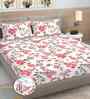 Pink Floral 300 TC Cotton Blend 7D King Size Fitted Double Bedsheet with 2 Pillow Covers