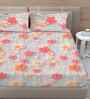 Grey Floral 300 TC Cotton Blend 7D King Size Fitted Double Bedsheet with 2 Pillow Covers