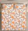 Orange Floral 300 TC Cotton Blend 7D King Size Fitted Double Bedsheet with 2 Pillow Covers