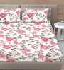 Pink Floral 300 TC Cotton Blend 7D King Size Fitted Double Bedsheet with 2 Pillow Covers