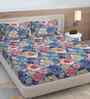 Blue Floral 300 TC Cotton Blend 7D King Size Fitted Double Bedsheet with 2 Pillow Covers