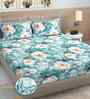 Blue Floral 300 TC Cotton Blend 7D King Size Fitted Double Bedsheet with 2 Pillow Covers