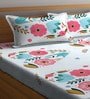 Blue Floral 300 Tc Cotton Blend Double King Sized Bedsheet With 2 Pillow Covers