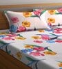 Beige Floral 300 Tc Cotton Blend Double King Sized Bedsheet With 2 Pillow Covers