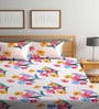 Beige Floral 300 Tc Cotton Blend Double King Sized Bedsheet With 2 Pillow Covers