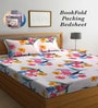 Beige Floral 300 Tc Cotton Blend Double King Sized Bedsheet With 2 Pillow Covers