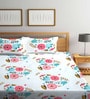 Blue Floral 300 Tc Cotton Blend Double King Sized Bedsheet With 2 Pillow Covers