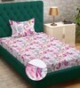 Multicolor Floral 300 TC Cotton Blend Fitted Single Bedsheet with Pillow Cover
