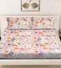 Orange Floral 300 TC Cotton Blend King Size Double Bedsheet with 2 Pillow Covers