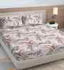 Grey Floral 300 TC Cotton Blend King Size Double Bedsheet with 2 Pillow Covers