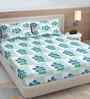 Blue Floral 300 TC Cotton Blend King Size Double Bedsheet with 2 Pillow Covers