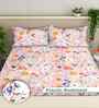 Multicolor Floral 300 TC Cotton Blend King Size Fitted Double Bedsheet with 2 Pillow Covers