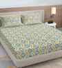 Multicolor Floral 300 TC Cotton Blend King Size Fitted Double Bedsheet with 2 Pillow Covers