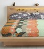 Multicolor Floral 300 TC Cotton Blend King Sized  Fitted Bedsheet With 2 Pillow Covers