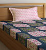 Multicolor Floral 300 TC Cotton Fitted Single Bedsheet with 1 Pillow Cover