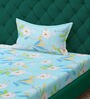Multicolor Floral 300 TC Cotton Fitted Single Bedsheet with 1 Pillow Cover