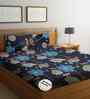 Blue Floral 300 TC Glaze Cotton Fitted Bed Sheet Double Bed with 2 Pillow Covers Essential Collection