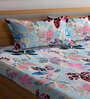 Blue Floral 300 TC Wool Double Queen Woolen Bedsheet with 2 Pillow covers