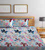 Blue Floral 300 TC Wool Double Queen Woolen Bedsheet with 2 Pillow covers