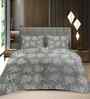 Grey Floral 400 TC Cotton Queen Flat Bedsheet with 2 Pillow Covers Essential Collection