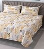 Yellow Floral 400 TC Cotton Super King Bedsheet with 2 Pillow Covers Luxury Series Collection