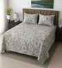 Cream Floral 400 TC Cotton Super King Flat Bedsheet with 2 Pillow Covers Essential Collection