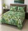 Green Floral 400 TC Cotton Super King Flat Bedsheet with 2 Pillow Covers Essential Collection