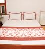 Orange & White Floral 800 GSM Cotton 3 Pieces Bedding Set