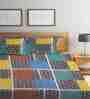 Multicolor Abstract 300 TC Cotton Blend King Sized Bed Sheets with 2 Pillow Covers
