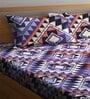Multicolor Geometric 300 TC Cotton Blend Double King Sized Bedsheet With 2 Pillow Covers