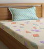 Multicolor Geometric 300 TC Cotton Fitted Single Bedsheet with 1 Pillow Cover