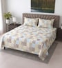 Cream Geometric 400 TC Cotton Super King Bedsheet with 2 Pillow Covers Luxury Series Collection