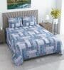 Blue Geometric 400 TC Cotton Superking Size Bedsheet With 2 Pillow Covers
