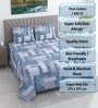 Blue Geometric 400 TC Cotton Superking Size Bedsheet With 2 Pillow Covers