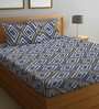 Blue Geometric 210 TC Poly Cotton King Sized Bed Sheets with 2 Pillow Covers