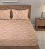 Peach Geometric 210 TC Poly Cotton King Sized Bed Sheets with 2 Pillow Covers