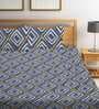 Blue Geometric 210 TC Poly Cotton King Sized Bed Sheets with 2 Pillow Covers