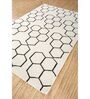 White Geometric Wool 5 ft X 8 ft Hand Woven Dhurrie