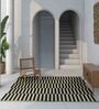 Black and Off White Striped Wool 6 ft X 9 ft Hand Woven Dhurrie