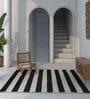 Black and White Striped Wool 6 ft X 9 ft Hand Woven Dhurrie