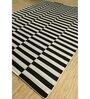 Black and Off White Striped Wool 6 ft X 9 ft Hand Woven Dhurrie