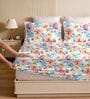 Multicolor Glace Cotton Floral Elastic Fitted King Bedsheet With 2 Pillow Covers