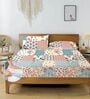 Multicolor Glace Cotton Floral Elastic Fitted King Bedsheet With 2 Pillow Covers