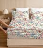 Multicolor Glace Cotton Floral Print Elastic Fitted King Bedsheet With 2 Pillow Covers