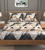 Multicolor Glace Cotton Geometric Print Elastic Fitted King Bedsheet With 2 Pillow Covers